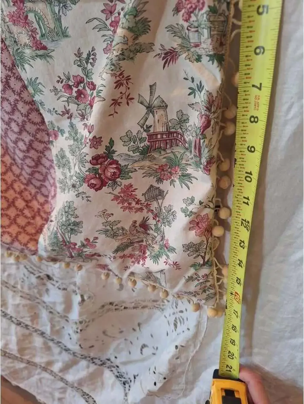 Quilt pillow sham, hand made, French toile, cotton, 17
